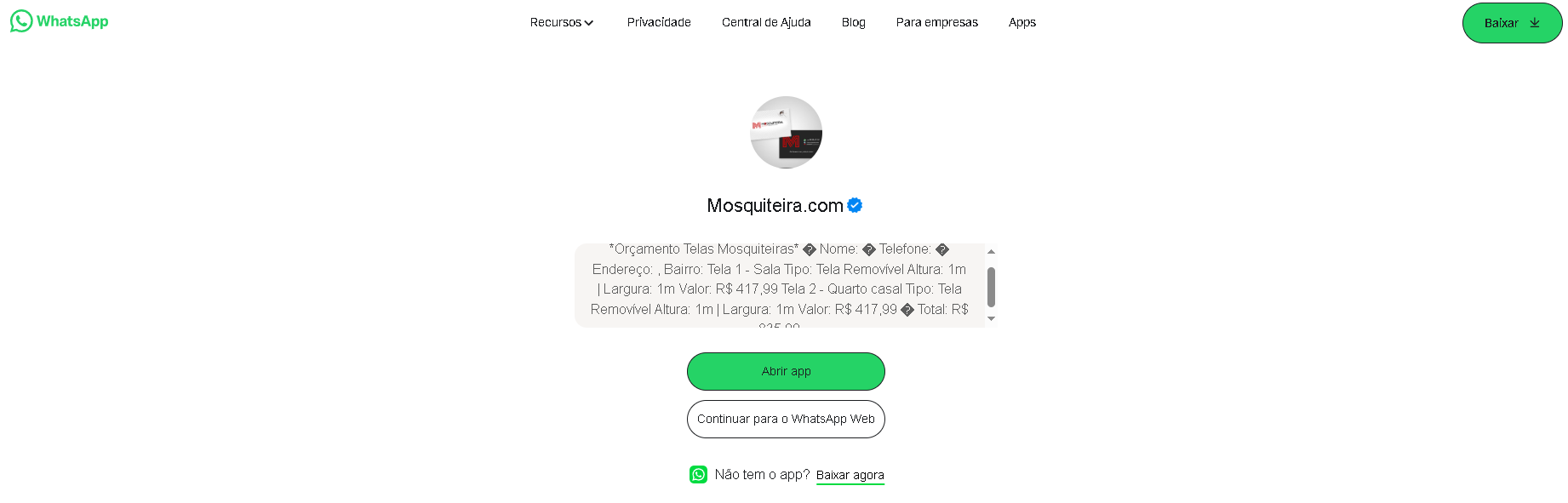 Fluxo de envio do orçamento pelo WhatsApp