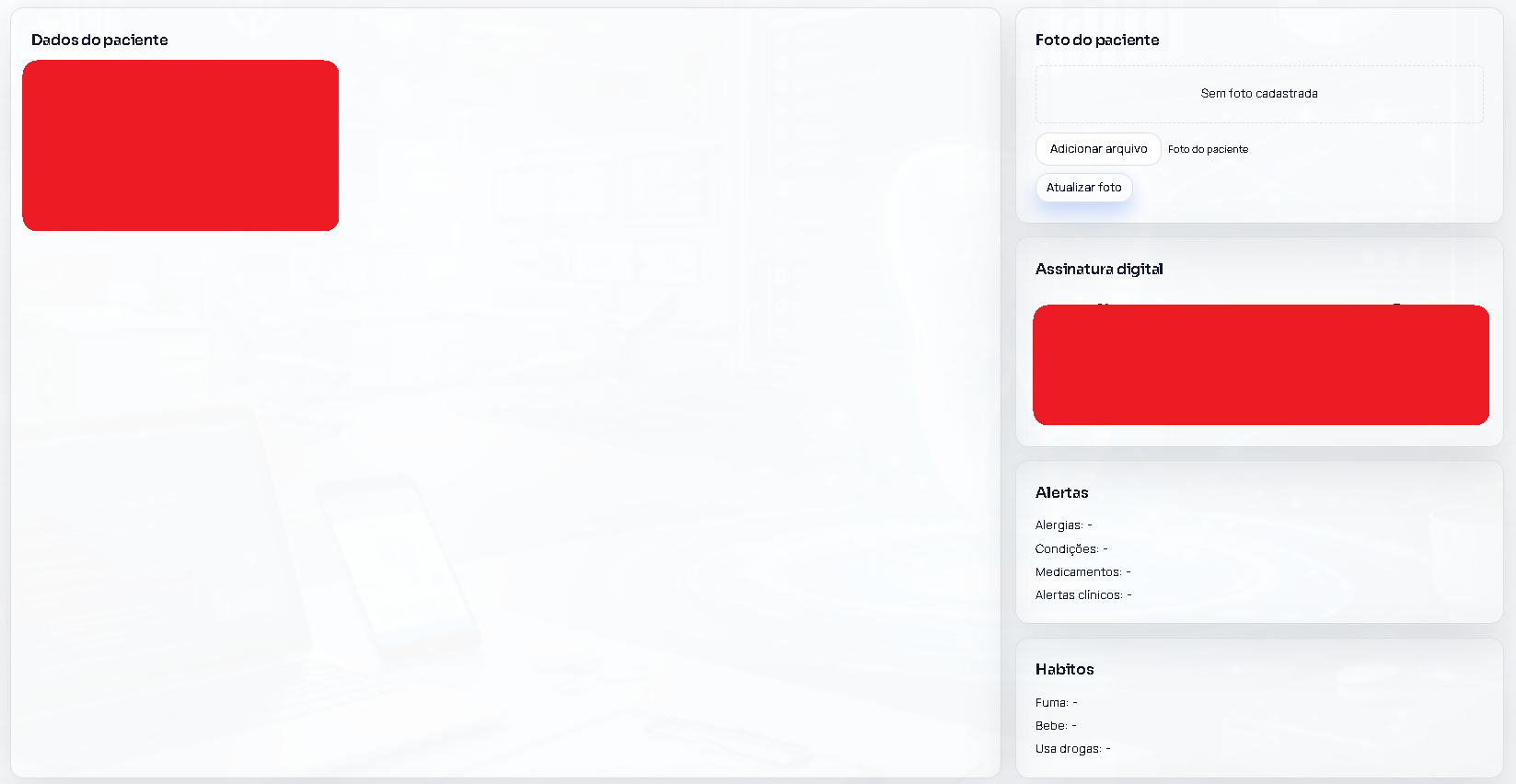 Ficha do paciente no E-Clinic