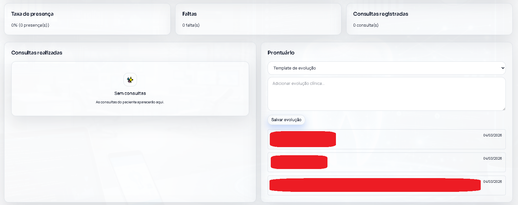 Prontuário do paciente no E-Clinic