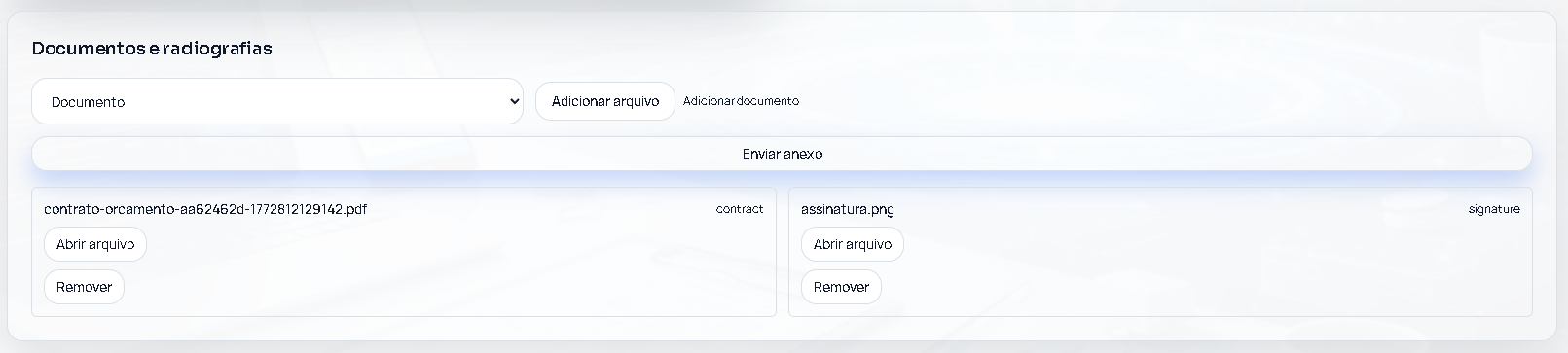 Documentos e radiografias no E-Clinic