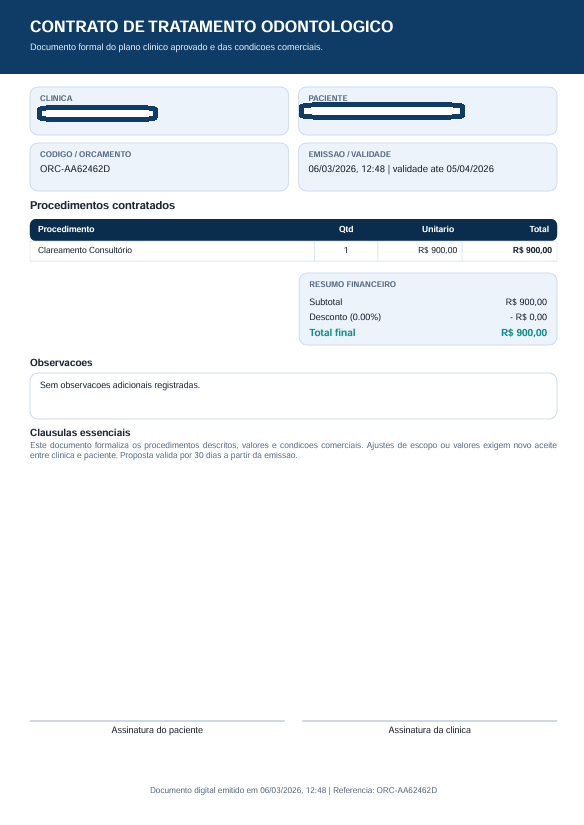 Contrato de tratamento gerado pelo E-Clinic
