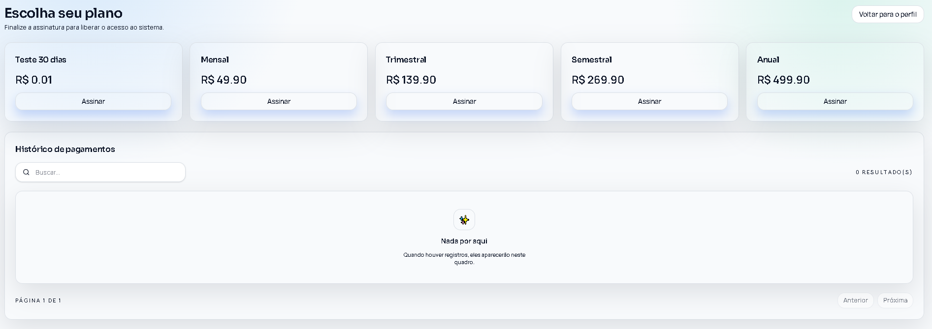 Escolha de plano no E-Clinic