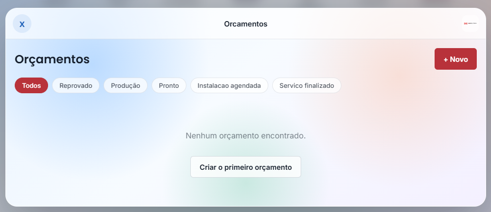 Lista de orçamentos do sistema Mosquiteira.com