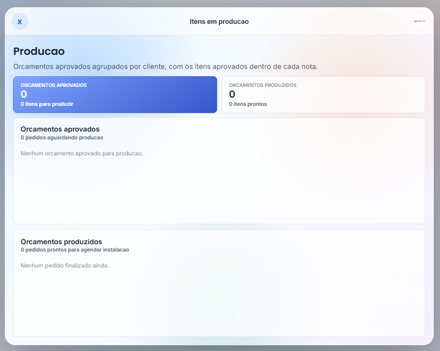 Módulo de produção do sistema Mosquiteira.com