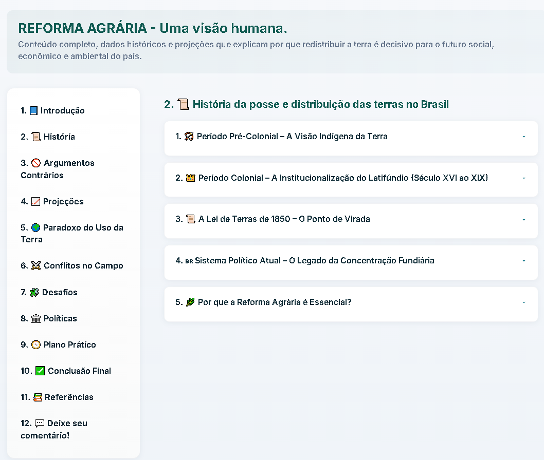 Seção de história da Reforma Agrária Educativa