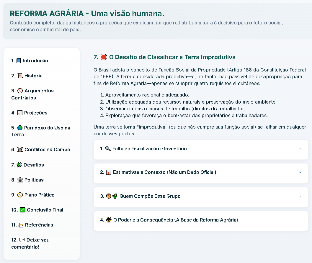 Seção de desafios da Reforma Agrária Educativa