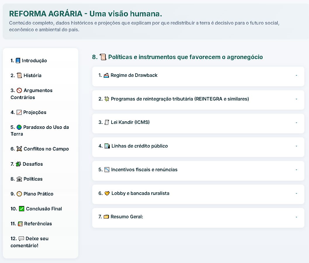 Seção de políticas da Reforma Agrária Educativa