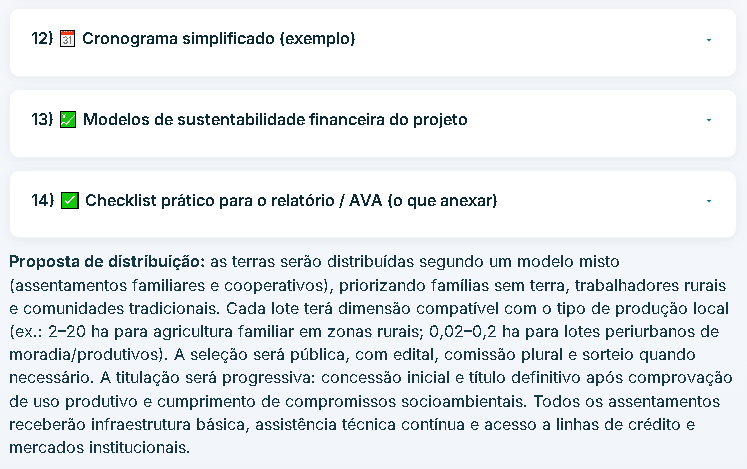 Continuação do plano prático da Reforma Agrária Educativa