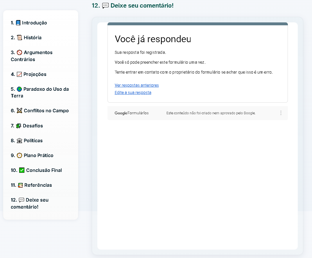 Seção de comentário da Reforma Agrária Educativa